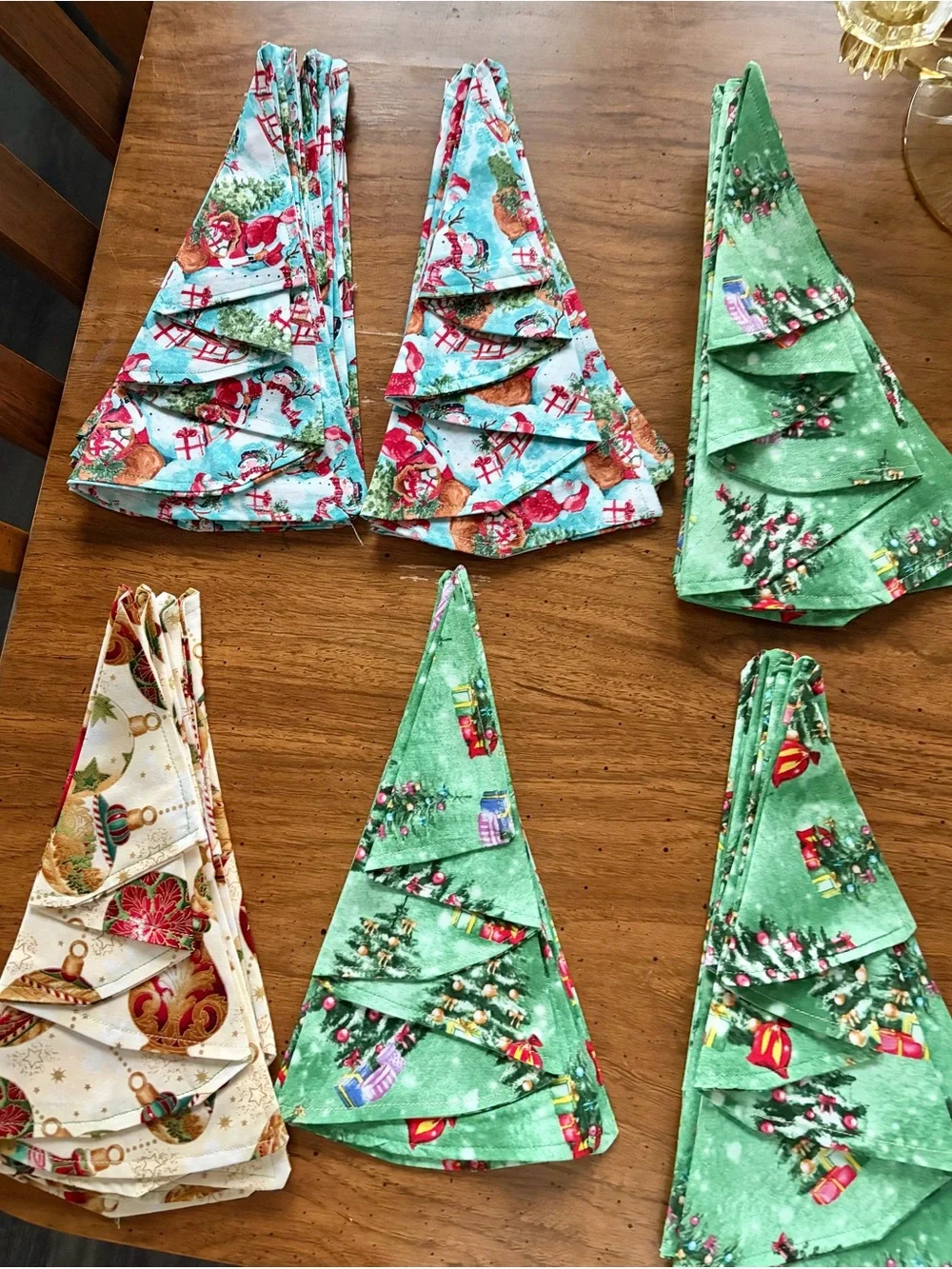 Holiday Tree Print Napkins - Green, Light Blue, Cream prints with dogs, Xmas